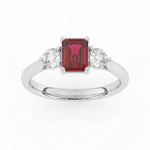 R-82413-RU-W  Lab Diamond & Ruby Three Stone Ring F/VS (EGL Report Included)