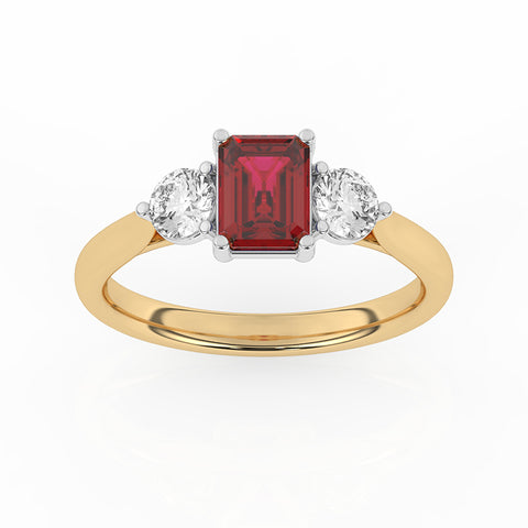 R-82413-RU-Y  Lab Diamond & Ruby Three Stone Ring F/VS (EGL Report Included)