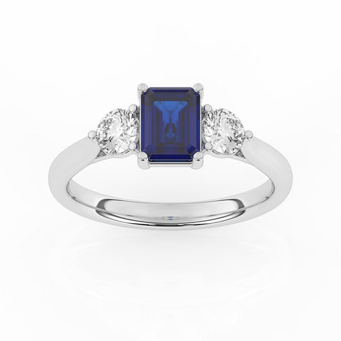 R-82413-SA-W  Lab Diamond & Sapphire Three Stone Ring F/VS (EGL Report Included)