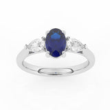 R-82510-SA-W  Lab Diamond & Sapphire Three Stone Ring F/VS (EGL Report Included)