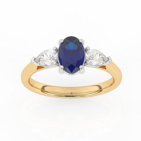 R-82510-SA-Y  Lab Diamond & Sapphire Three Stone Ring F/VS (EGL Report Included)