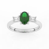 R-82511-EM-W  Lab Diamond & Emerald Three Stone Ring F/VS (EGL Report Included)