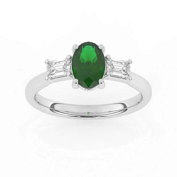 R-82511-EM-W  Lab Diamond & Emerald Three Stone Ring F/VS (EGL Report Included)