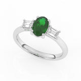 R-82511-EM-W  Lab Diamond & Emerald Three Stone Ring F/VS (EGL Report Included)