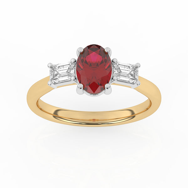 R-82511-RU-Y  Lab Diamond & Ruby Three Stone Ring F/VS (EGL Report Included)