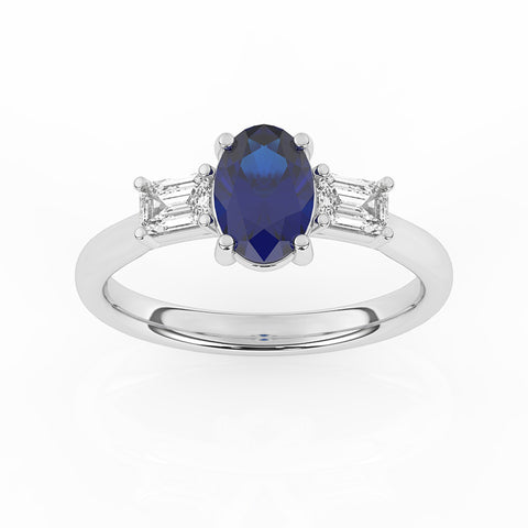 R-82511-SA-W  Lab Diamond & Sapphire Three Stone Ring F/VS (EGL Report Included)