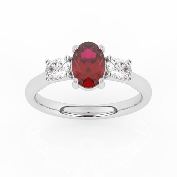 R-82512-RU-W  Lab Diamond & Ruby Three Stone Ring F/VS (EGL Report Included)