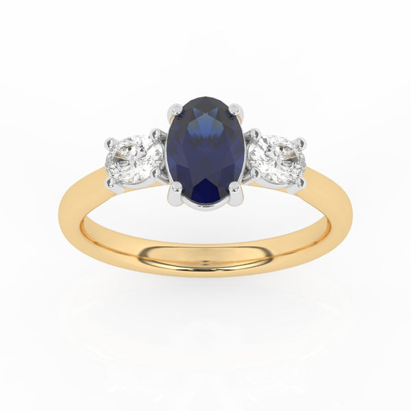 R-82512-SA-Y  Lab Diamond & Sapphire Three Stone Ring F/VS (EGL Report Included)