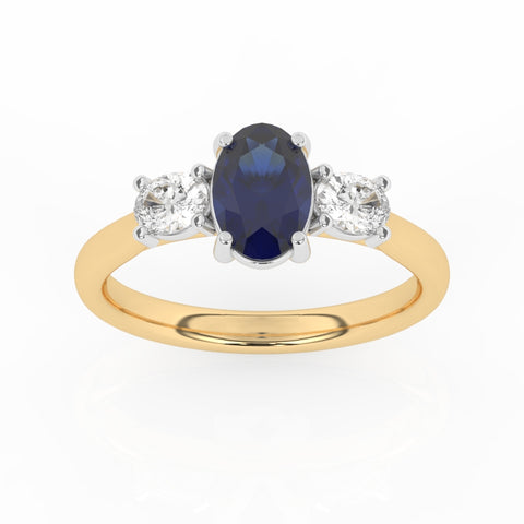 R-82512-SA-Y  Lab Diamond & Sapphire Three Stone Ring F/VS (EGL Report Included)