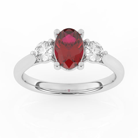 R-82513-RU-W  Lab Diamond & Ruby Three Stone Ring F/VS (EGL Report Included)