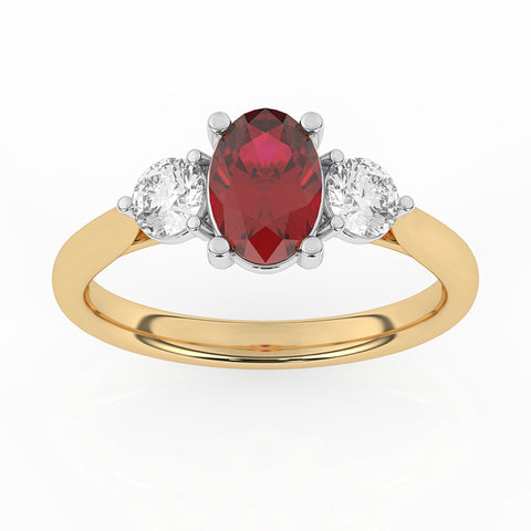 R-82513-RU-Y  Lab Diamond & Ruby Three Stone Ring F/VS (EGL Report Included)