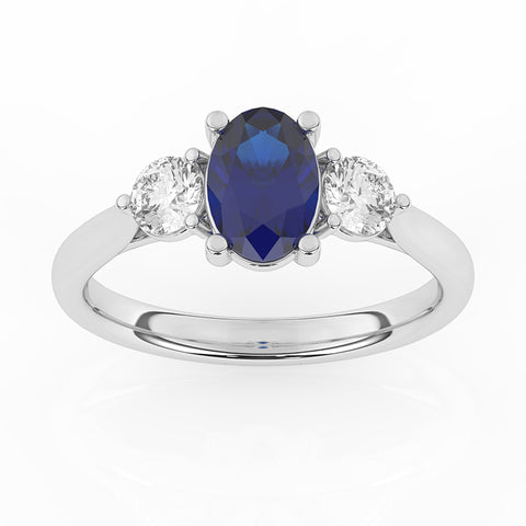 R-82513-SA-W  Lab Diamond & Sapphire Three Stone Ring F/VS (EGL Report Included)