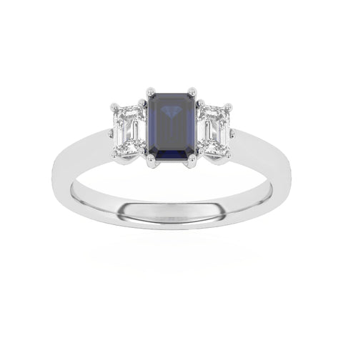 R-83100-SA-W  Lab Diamond & Sapphire Three Stone Ring F/VS (EGL Report Included)