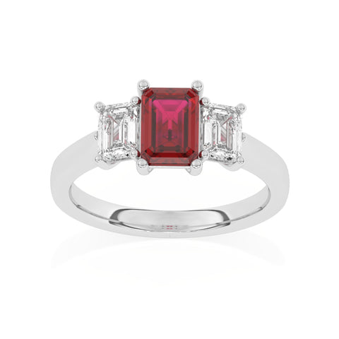 R-83200-RU-W  Lab Diamond & Ruby Three Stone Ring F/VS (EGL Report Included)