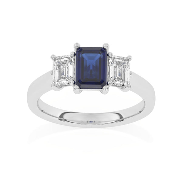 R-83200-SA-W  Lab Diamond & Sapphire Three Stone Ring F/VS (EGL Report Included)