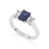 R-83200-SA-W  Lab Diamond & Sapphire Three Stone Ring F/VS (EGL Report Included)