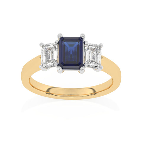 R-83200-SA-Y  Lab Diamond & Sapphire Three Stone Ring F/VS (EGL Report Included)