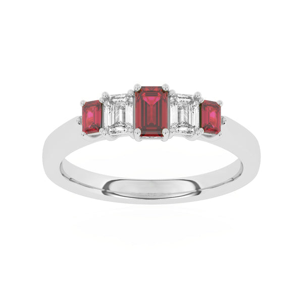 R-86100-RU-W  Lab Diamond & Ruby Five Stone Ring F/VS (EGL Report Included)