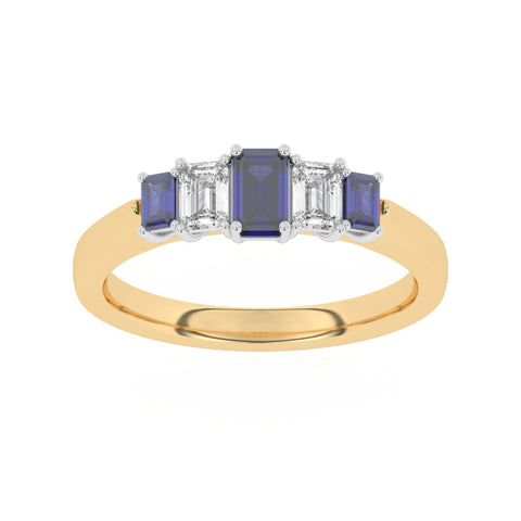 R-86100-SA-Y  Lab Diamond & Sapphire Five Stone Ring F/VS (EGL Report Included)