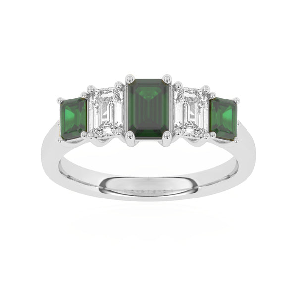 R-86200-EM-W  Lab Diamond & Emerald Five Stone Ring F/VS (EGL Report Included)