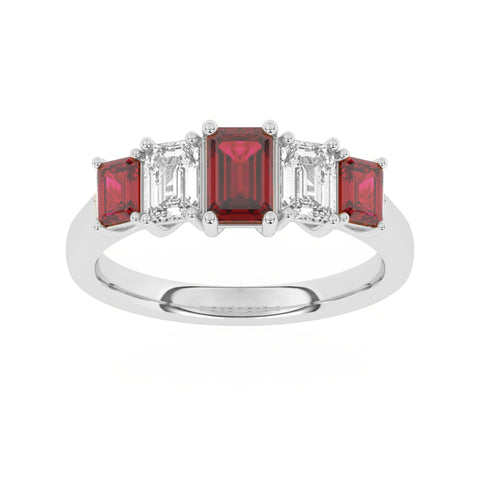 R-86200-RU-W  Lab Diamond & Ruby Five Stone Ring F/VS (EGL Report Included)