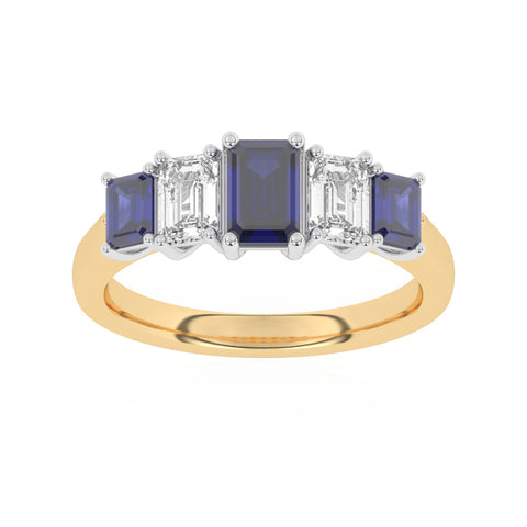 R-86200-SA-Y  Lab Diamond & Sapphire Five Stone Ring F/VS (EGL Report Included)