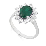 R-97080-EM-W  Diamond & Emerald Cluster Ring